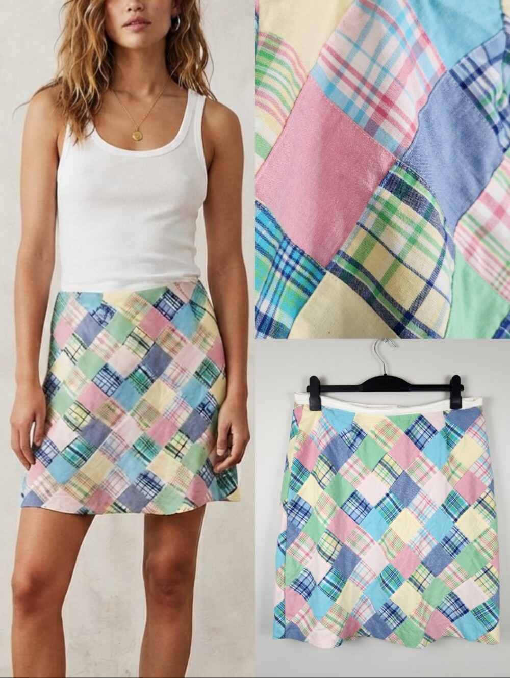 Fits XL VTG Size 18 Cotton Patchwork Skirt Indie Sleeze Boho Artsy Art To Wear
